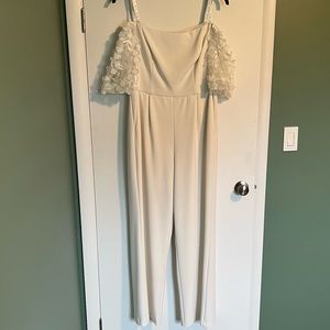 DAVIDS BRIDAL PLUS FULL LENGTH OFF THE SHOULDER HALF SLEEVE JUMPSUIT
